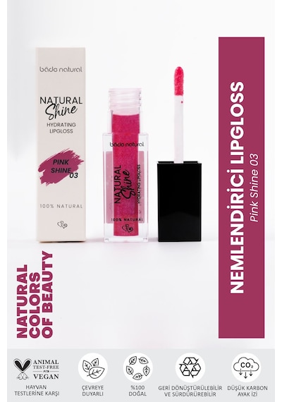 Bade Natural Nemlendirici Lipgloss Pink Shine 03 Dudak Parlatıcısı %100 Doğal