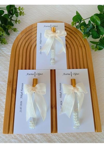 Kişiye Özel -cam Kolonya Nikah Hediyeliği- Kurdeleli- Nişan, Söz Ve Düğün Hatırası Bej