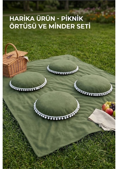 Zeytin Yeşili Haki Ponponlu Piknik Örtüsü Ve 4 Adet Minder Seti Bahçe Ve Kamp Örtüsü Düz Renk Şık Set Çok Renkli Zeytin Yeşili Haki Ponponlu Piknik Örtüsü Ve 4 Adet Minder Seti Bahçe Ve Kamp Örtüsü Düz Renk Şık Set Çok Renkli