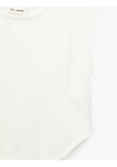 Koton Dikiş Detaylı Slim Fit Bisiklet Yaka Kolsuz Crop Tişört Ekru 6sal10009ık Ekru