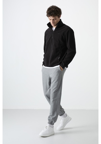 Tommy Life Siyah Yarım Fermuarlı Sweatshirt Slim Fit Dik Yaka Erkek Polar - 87891 Siyah