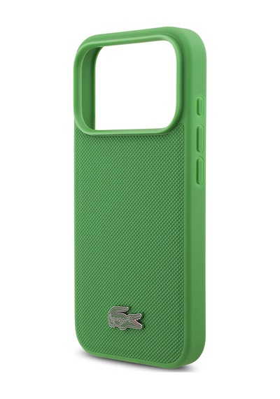 Apple Uyumlu iPhone 18 Pro Kılıf Lacoste Lisanslı M-safe Şarj Özellikli Pu Pike Desenli Metal Logolu Kapak Yeşil
