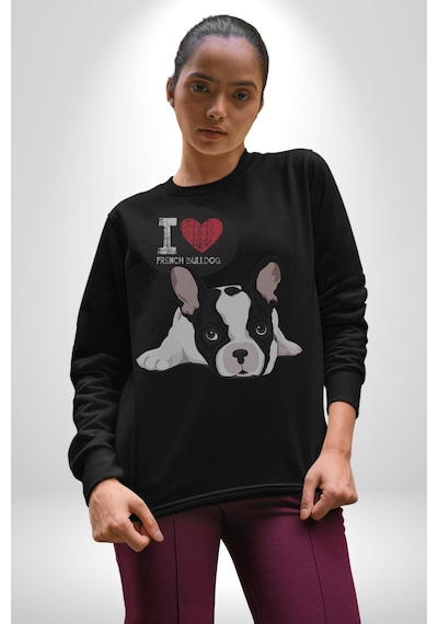 Seni Seviyorum Bulldog Unisex Siyah Baskılı Sweatshirt Siyah