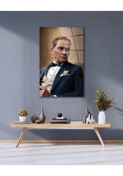 Atatürk Portre Cam Tablo Modern Ev Ofis Salon Hediyelik Büyük Tablo Duvar Dekoru