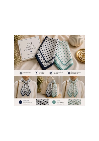 Genel Markalar Puantiyeli Fular 50x50 2li Set Çok Renkli - 921867690 Çok Renkli