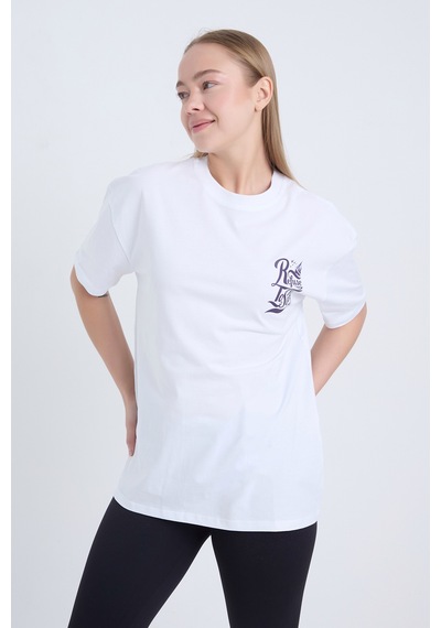 Kadın Oversize Baskılı T-shirt Beyaz Refuse To Sink Beyaz