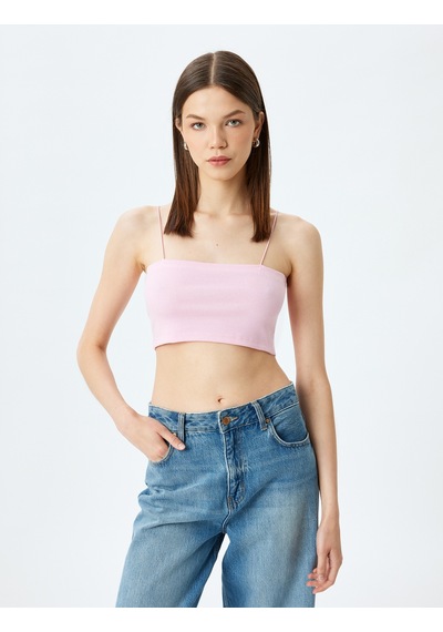 Koton Fitilli İp Askılı Slim Fit Crop Kadın Atlet Pembe 5sal30046ık Gül
