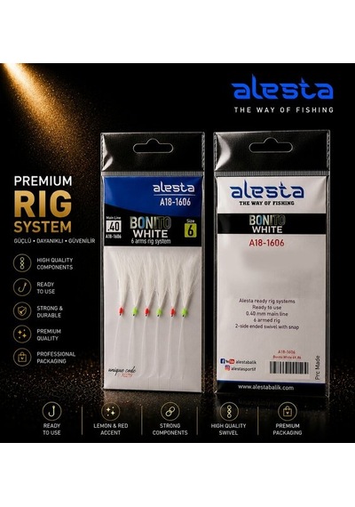 Alesta Bonito White Rig X0278 6 Kanca 0.40 Beden 6 Numara İğneli Beyaz Tüylü Palamut Çaparisi A18-1606 Standart