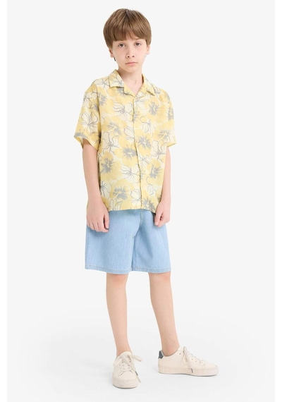 DeFacto Erkek Çocuk Oversize Geniş Kalıp Polo Yaka Desenli Viskon Kısa Kollu Gömlek F5671A825HSYL273