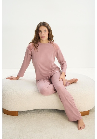 Sevim Kadın Uzun Kol Kaşkorse Gül Kurusu Pijama Takım C2t7n1o61 001