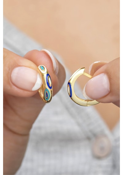 Nereze 925 Ayar Gümüş Gold 15 MM Lazer Mineli Halka Küpe