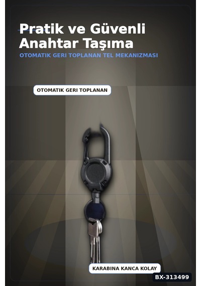 Bay Geri Çekilebilir Çelik Halatlı Anahtarlık 68 Cm - Karabina Kancalı Kemer Aksesuarı Bx-313499 Najmaddin