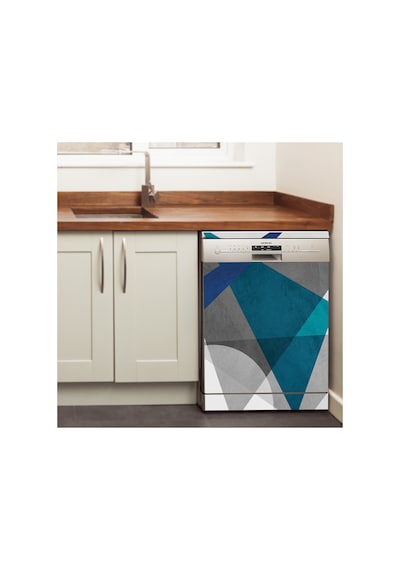 Mavi Geometrik Bulaşık Makinesi Kaplama Sticker Kendinden Yapışkanlı Folyo 75x75 Cm