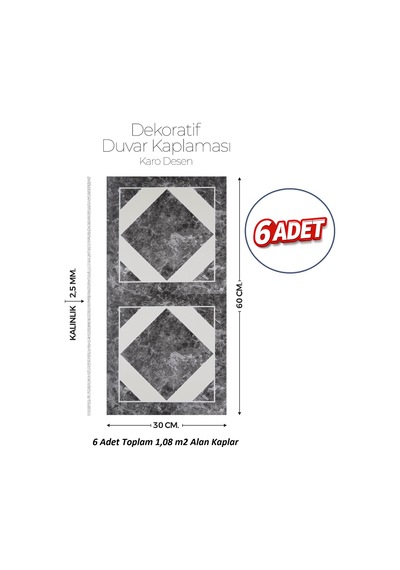 30x60 Cm Kendinden Yapışkanlı Duvar,banyo,tezgah Arası Kaplama Açık Gri 1009-30-6