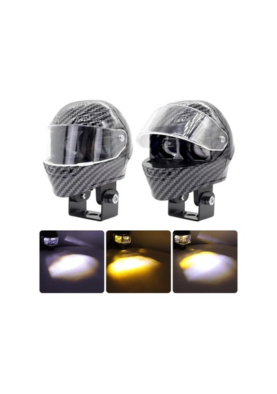 Beyaz Sarı Çakarlı Led Kask Off Road, Motosiklet Sis Farı Çalışma Lambası 12-24v 25w