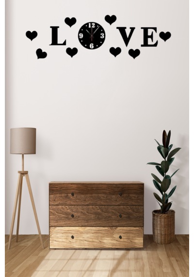 Love Ahşap Duvar Saati Dekorasyon Seti