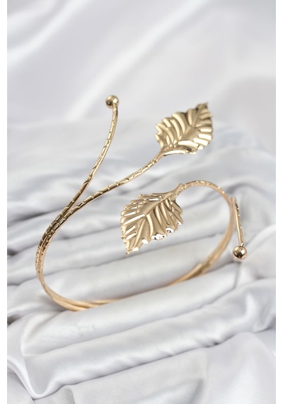 Pazu Bileklik Gold Renk Pirinç Yaprak Model Altın
