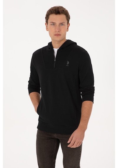 U.S. Polo Assn. Erkek Regular Fit Yarım Fermuarlı Kapüşonlu Siyah Sweatshirt 50316391-VR046 U.S. Polo Assn. Erkek Regular Fit Yarım Fermuarlı Kapüşonlu Siyah Sweatshirt 50316391-VR046
