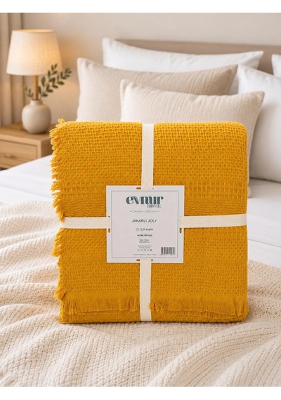 Evnur Home Jakarlı Joly Yatak Örtüsü Pike 240x260 Hardal