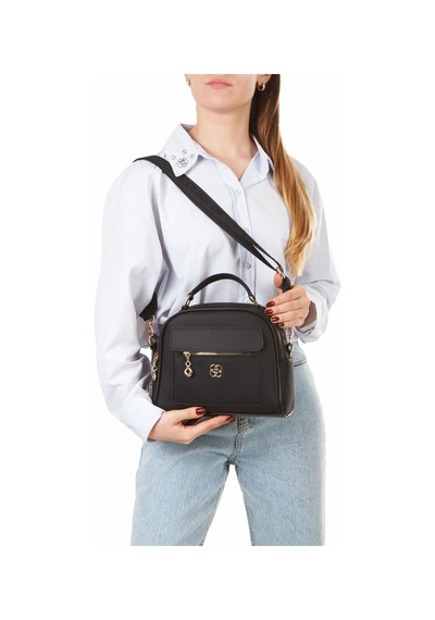 Newish Polo Kadın Siyah Saffiano Kumaş Box Model El Ve Omuz Çantası Gold Fermuarlı Siyah