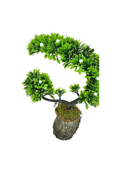 Yapay Çiçek Bonsai Ağacı Kütük Saksıda Beyaz Tomurcuklu Hilal Model Dekoratif Yapay Ağaç Bonzai 30 20 Cm