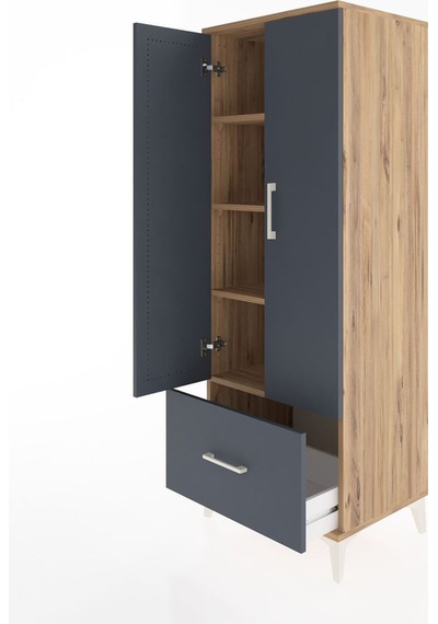 Hyperion Dolap 4 Raflı Tek Çekmeceli 2 Kapaklı 60x44x163 Çam-... Çam Hyperion Dolap 4 Raflı Tek Çekmeceli 2 Kapaklı 60x44x163 Çam-... Çam