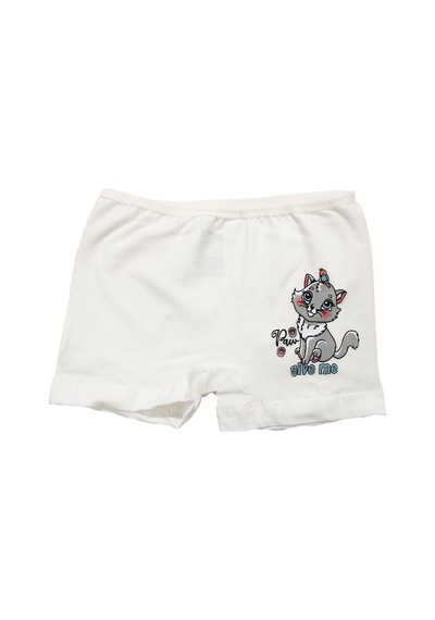 Bebegen Kız Çocuk Beyaz Kedi Baskılı Düz Boxer 4-5 Yaş Çok Renkli