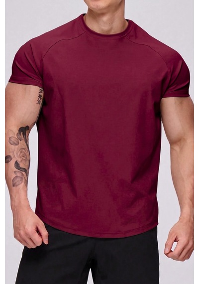 Genius Store Erkek Spor Tişört Running Sports Gym Reglan Oval Kesim Penye T-shirt Ovalt-shirt Bordo