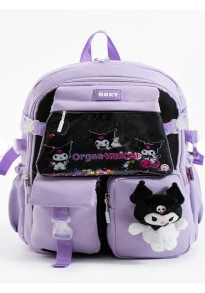 Trg Polo Lila Renk Kuromi Kawaii Kore Tarzı Aksesuarlı Çok Bölmeli Çocuk Okul Çantası