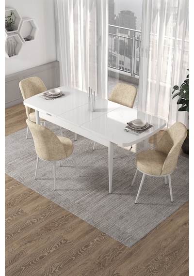 Canisa Kor Serisi 70x114 Açılabilir Mutfak Masası Takımı Beyaz Masa 4 Krem Sandalye Krem Canisa Kor Serisi 70x114 Açılabilir Mutfak Masası Takımı Beyaz Masa 4 Krem Sandalye Krem