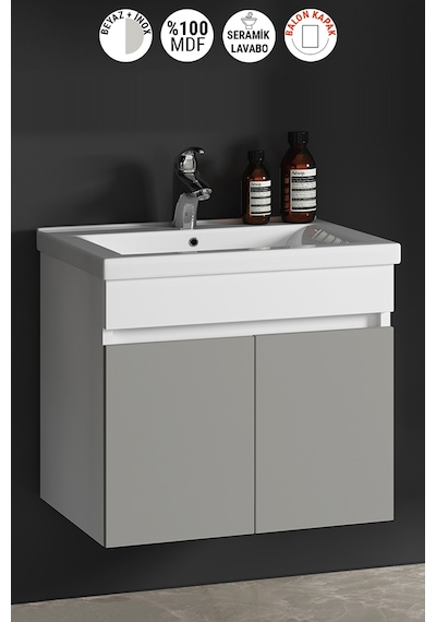 Çiğdem 80 Cm Beyaz-inox Balon Mdf Seramik Lavabolu Asma Banyo Alt Dolabı Beyaz - Inox Çiğdem 80 Cm Beyaz-inox Balon Mdf Seramik Lavabolu Asma Banyo Alt Dolabı Beyaz - Inox