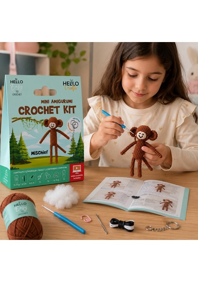 Bakgelal Mini Amigurumi Maymun Yapım Kiti Anahtarlık Veya Amigurumi Oyuncak Yap, Video Anlatımlı