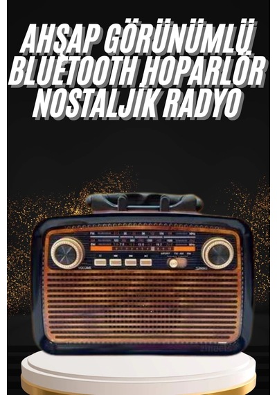 Mey İthalat Nostaljik Görünümlü Ahşap Radyo Tf Sd Usb Girişli Led Fener Işıklı