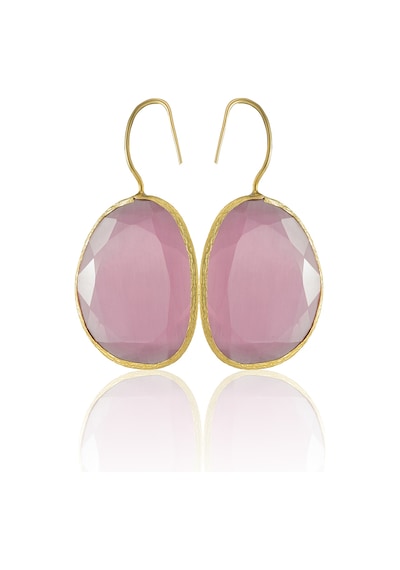 Kadir Jewellery 22 Ayar Altın Kaplama Fosil Taşlı Küpe -el İşçiliği Ve Hipoalerjenik Küpe Pembe
