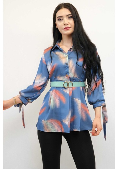 İbrahim Burak Etiler Collection Moda Çizgi Kemerli Gömlek Tunik İndigo