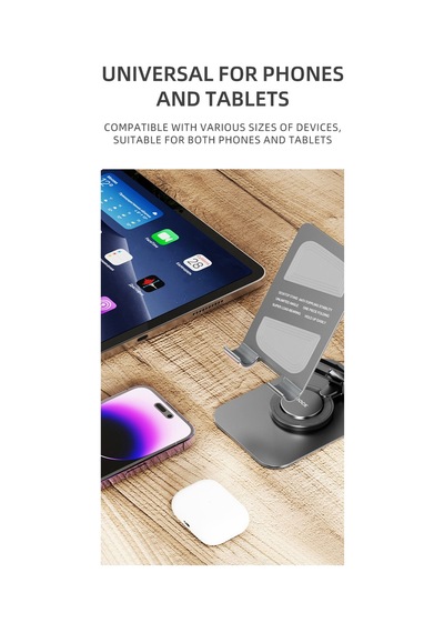 Taşınabilir Katlanabilir 360 Derece Dönebilen Telefon Ve Tablet Standı Metal Uzay Grisi