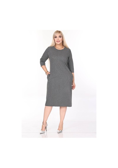 Çift Cepli Desenli Esnek Kışlık Büyük Beden Midi Elbise 44d-2710 Desenli