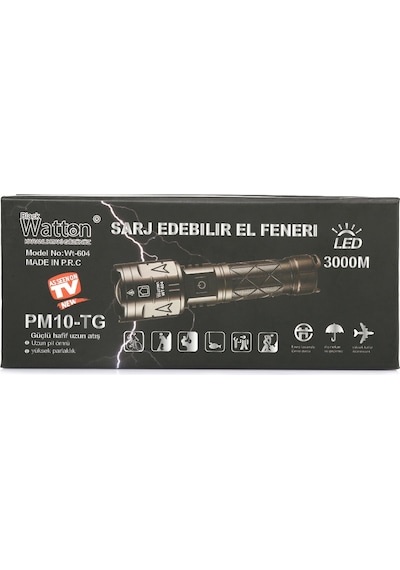 3000 Lümen Güçlü El Feneri Watton Wt 604 Siyah