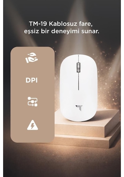 Delux Serisi Tablet Çalışma Bilgisayar Mouse Çift Modlu Sessiz Kablosuz Fare Tm19 Beyaz