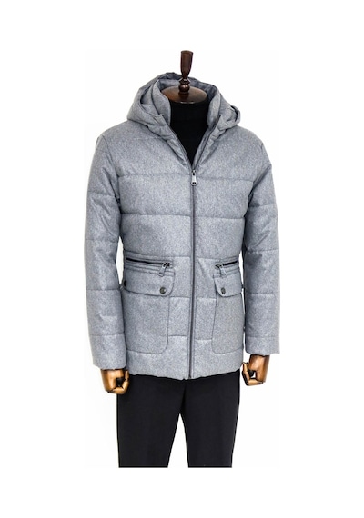 Wessi Slim Fit Kapüşonlu Gri Erkek Şişme Mont Gri