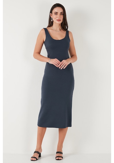 Lela Slim Fit Kalın Askılı Midi Bayan Elbise 5866154 Füme