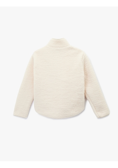 Koton Uzun Kollu Cepli Yarım Fermuarlı Spor Peluş Sweatshirt Ekru 6wak20011nk Ekru