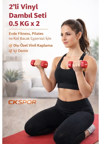 Ckspor 2 Li Vinyl Dambıl Seti 0,5 Kg X 2 Evde Fitness & Pilates İçin Vinil Kaplı Demir Dambıl