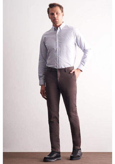 İmza Koyu Kahverengi Yan Cep Düz Paça Pamuklu Slim Fit Chino Casual Pantolon 1003255165 Koyu Kahverengi