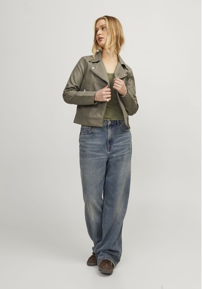 Jack & Jones Kadın Fermuar Detaylı Deri Ceket - Gail 12206262 Brindle Siyah