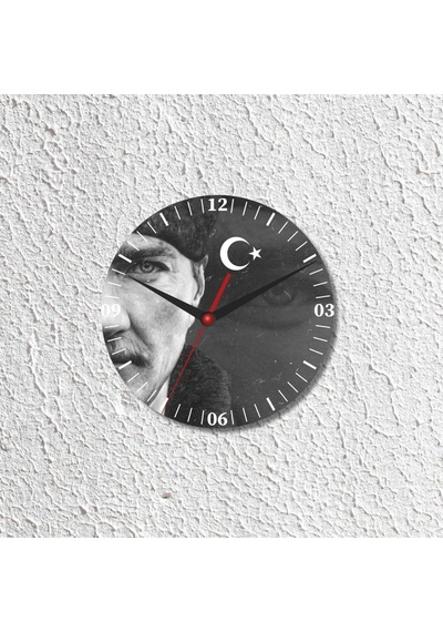 Atatürk Tasarımlı Duvar Cam Saati Beyaz