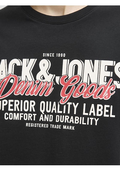 Jack & Jones Erkek Bisiklet Yaka Baskili Tisört - Logo - 12279535 Siyah
