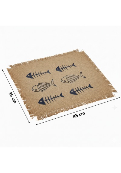 Dyris Doğal Jüt Amerikan Servis 6 Lı Set, Doğal Boya Baskılı Rustik Masa Altlığı 45x35 Cm Acı Kahverengi