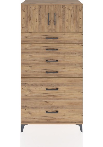 Hyperion Dolap Tek Raflı 6 Çekmeceli 2 Kapaklı 88x44x182 Çam-çam Çam
