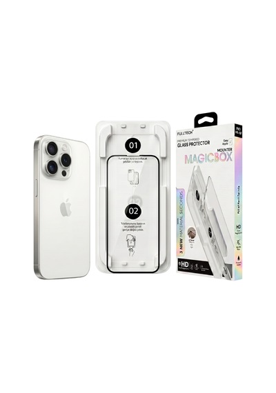 Fulltech Magicbox iPhone Uyumlu 16 Pro Premium Tempered Glass Aparatlı Ekran Koruyucu - Clear